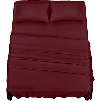 FANGMEDIA Polyester Microfibre Parure De Lit (4 Pièces, Bordeaux) - 1 Drap Housse 150x200cm, 1 Drap Plat 266x259cm Et 2 Taies D'Oreiller 50x75cm - Publicité FANGMEDIA Polyester Microfibre Parure De Lit (4 Pièces, Bordeaux) - 1 Drap Housse 150x200cm, 1 Drap Plat 266x259cm Et 2 Taies D'Oreiller 50x75cm - Publicité