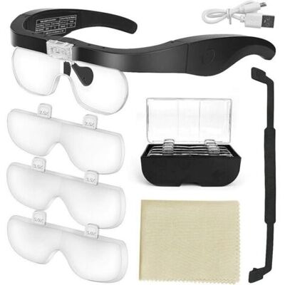 OEM Lunettes Loupe Avec 2 Lumières Led, Frontale Grossissantes Casque Loupe Mains Libres Pour Couture, Lecture Réparations, Bijoux, Montres Et Artisanat, 4 Lentilles Détachables - Publicité OEM Lunettes Loupe Avec 2 Lumières Led, Frontale Grossissantes Casque Loupe Mains Libres Pour Couture, Lecture Réparations, Bijoux, Montres Et Artisanat, 4 Lentilles Détachables - Publicité
