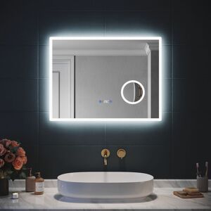 Sirhona - Miroir Lumineux De Salle De Bain, Miroir Led Mural De 80x60 Cm Anti-buée Avec Miroir Grossissant 3 Fois, Horloge Numérique À Led Tricolore - Publicité Sirhona - Miroir Lumineux De Salle De Bain, Miroir Led Mural De 80x60 Cm Anti-buée Avec Miroir Grossissant 3 Fois, Horloge Numérique À Led Tricolore - Publicité