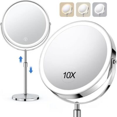 SCORPIO Grand Miroir De Maquillage Éclairé 10x, Miroir De Courtoisie Rechargeable Réglable En Hauteur De 8 Pouces, Miroir Grossissant 1x/10x Avec 3 Couleurs, Luminosité Réglable - Publicité SCORPIO Grand Miroir De Maquillage Éclairé 10x, Miroir De Courtoisie Rechargeable Réglable En Hauteur De 8 Pouces, Miroir Grossissant 1x/10x Avec 3 Couleurs, Luminosité Réglable - Publicité