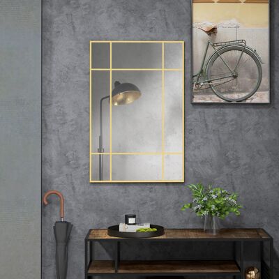 ACIRIHO Miroir Mural Verrière Rectangulaire Style Fenêtre, Horizontal Ou Vertical Avec 4 Crochets, En Métal Doré - 90x60 Cm - Publicité ACIRIHO Miroir Mural Verrière Rectangulaire Style Fenêtre, Horizontal Ou Vertical Avec 4 Crochets, En Métal Doré - 90x60 Cm - Publicité