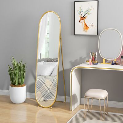 SANMINE HABITAT Grand Miroir Sur Pied. Miroir Ovale. Cadre En Métal Doré. Avec Support Pour Entrée. Chambre. Dressing. 40 X 160 Cm - Publicité SANMINE HABITAT Grand Miroir Sur Pied. Miroir Ovale. Cadre En Métal Doré. Avec Support Pour Entrée. Chambre. Dressing. 40 X 160 Cm - Publicité