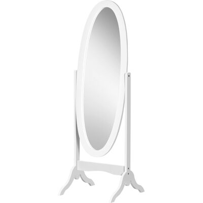 HEAT Miroir Ovale Sur Pied De Style Shabby Chic Avec Inclinaison Réglable, Dimensions : 48 X 46 X 147 Cm (l X L X H), Mdf Blanc - Publicité HEAT Miroir Ovale Sur Pied De Style Shabby Chic Avec Inclinaison Réglable, Dimensions : 48 X 46 X 147 Cm (l X L X H), Mdf Blanc - Publicité