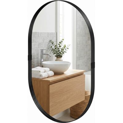 HEAT Miroir Mural Décoratif 60 X 90 Cm En Verre Trempé Et Cadre En Aluminium, Pour Chambre, Salon, Couloir, Noir - Publicité HEAT Miroir Mural Décoratif 60 X 90 Cm En Verre Trempé Et Cadre En Aluminium, Pour Chambre, Salon, Couloir, Noir - Publicité