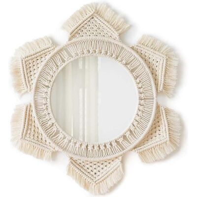 LEDE Miroir Mural Rond À Franges En Macramé, Style Bohème, Pour Appartement, Salon, Chambre D'Enfant - Publicité LEDE Miroir Mural Rond À Franges En Macramé, Style Bohème, Pour Appartement, Salon, Chambre D'Enfant - Publicité