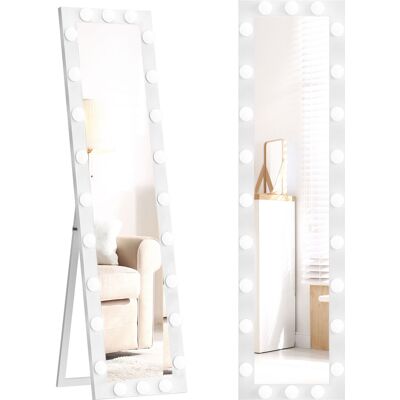 MRTRS Miroir Sur Pied 150 X 40 Cm, Miroir Led Avec 24 Ampoules, 3 Couleurs De Lumière, À Poser Ou À Incliner, Blanc - Publicité MRTRS Miroir Sur Pied 150 X 40 Cm, Miroir Led Avec 24 Ampoules, 3 Couleurs De Lumière, À Poser Ou À Incliner, Blanc - Publicité