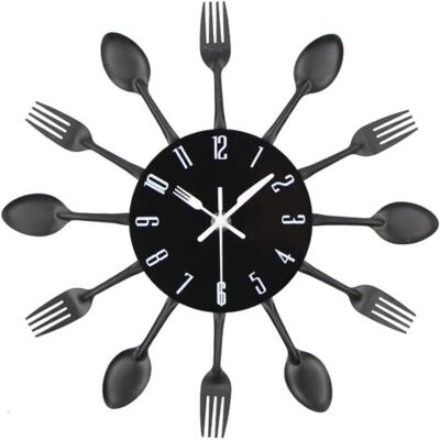 SCORPIO Horloge De Cuisine Effet Miroir Avec Cuillère, Fourchette, Autocollant Amovible En 3d Pour La Décoration De La Maison 30304cm Noir - Publicité SCORPIO Horloge De Cuisine Effet Miroir Avec Cuillère, Fourchette, Autocollant Amovible En 3d Pour La Décoration De La Maison 30304cm Noir - Publicité