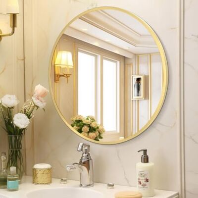 OEM Royaluxe-miroir Maquillage Mural Ø60cm, Doré, Rond Avec Cadre En Métal, Décoratif, Moderne, Suspendu Pour Salle De Bain, Chambre, Salon, Couloir - Publicité OEM Royaluxe-miroir Maquillage Mural Ø60cm, Doré, Rond Avec Cadre En Métal, Décoratif, Moderne, Suspendu Pour Salle De Bain, Chambre, Salon, Couloir - Publicité