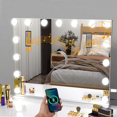 AULEDIO Miroir De Maquillage Lumineux 58 X 46 Cm Avec Quinze Ampoules Led Trois Modes D Éclairage Écran Tactile Commande Tactile À Intensité Réglable Loupe Grossissante 10x - Publicité AULEDIO Miroir De Maquillage Lumineux 58 X 46 Cm Avec Quinze Ampoules Led Trois Modes D Éclairage Écran Tactile Commande Tactile À Intensité Réglable Loupe Grossissante 10x - Publicité