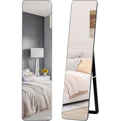 OEM Miroir Sur Pied Et Mural En Bois Noir Avec Cadre Et Support Pliable, 37 X 43 X 156 Cm - Publicité OEM Miroir Sur Pied Et Mural En Bois Noir Avec Cadre Et Support Pliable, 37 X 43 X 156 Cm - Publicité
