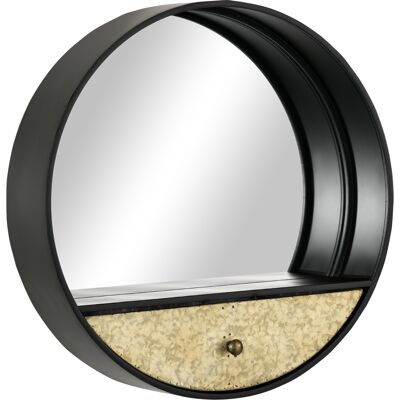 HEAT Miroir Mural Rond Ø61 Cm, Miroir Décoratif Avec Tiroir Et Cadre En Métal Et Mdf, Noir - Publicité HEAT Miroir Mural Rond Ø61 Cm, Miroir Décoratif Avec Tiroir Et Cadre En Métal Et Mdf, Noir - Publicité