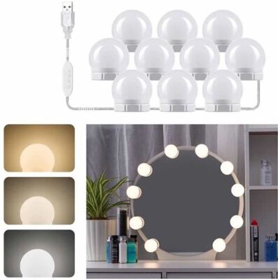 SCORPIO Lumière De Miroir 10 Ampoules Adhésif Pour Coiffeuse Maquillage Led Miroir Hollywood Dimmable Lampe Coiffeuse Usb 3 Couleurs - Publicité SCORPIO Lumière De Miroir 10 Ampoules Adhésif Pour Coiffeuse Maquillage Led Miroir Hollywood Dimmable Lampe Coiffeuse Usb 3 Couleurs - Publicité