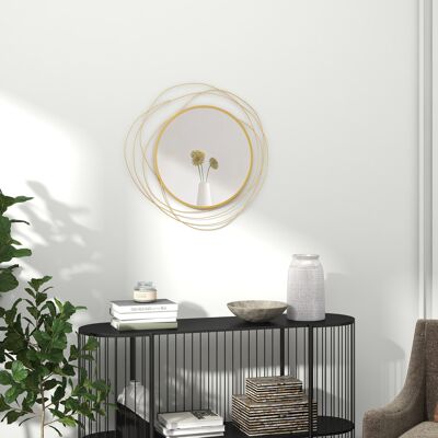 Miroir Mural Abstrait Irovami En Fil De Métal Teinte Dorée, Forme Ronde Ondulée, Verre Épais Anti-oxydation, Kit De Suspension Inclus - Publicité Miroir Mural Abstrait Irovami En Fil De Métal Teinte Dorée, Forme Ronde Ondulée, Verre Épais Anti-oxydation, Kit De Suspension Inclus - Publicité