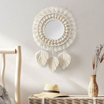 Scotch Miroir Mural À Franges En Macramé, Pendentif En Plumes De Perles De Bois Miroir Rond D'Art Mural Pour Couloir De Chambre À Coucher Salon(beige) - Publicité Scotch Miroir Mural À Franges En Macramé, Pendentif En Plumes De Perles De Bois Miroir Rond D'Art Mural Pour Couloir De Chambre À Coucher Salon(beige) - Publicité