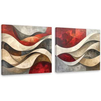 FEEBY Set De Tableaux Sur Toile Vagues Abstraites Beige Et Rouge 2 X 50x50 - Publicité FEEBY Set De Tableaux Sur Toile Vagues Abstraites Beige Et Rouge 2 X 50x50 - Publicité