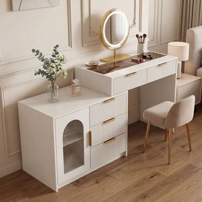 Redom Coiffeuse 90-160x40x75 Cm, Plateau Extensible, Miroir Led 3 Modes, Rangements Organisés, Mdf Blanc - Publicité Redom Coiffeuse 90-160x40x75 Cm, Plateau Extensible, Miroir Led 3 Modes, Rangements Organisés, Mdf Blanc - Publicité