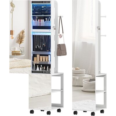 ARRIGONI Armoire À Bijoux Armoire Avec Miroir Sur Pied Pivotante À 360° Éclairage Led 37x40x165,5cm Cadre Blanc, Doublure Noire - Publicité ARRIGONI Armoire À Bijoux Armoire Avec Miroir Sur Pied Pivotante À 360° Éclairage Led 37x40x165,5cm Cadre Blanc, Doublure Noire - Publicité
