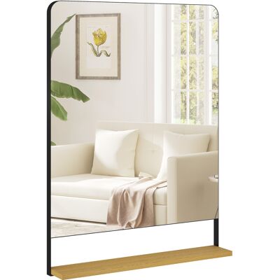 HEAT Miroir Mural 80 X 60 Cm Avec Étagère En Bois, Miroir Rectangulaire Moderne Avec Cadre En Métal, Noir - Publicité HEAT Miroir Mural 80 X 60 Cm Avec Étagère En Bois, Miroir Rectangulaire Moderne Avec Cadre En Métal, Noir - Publicité