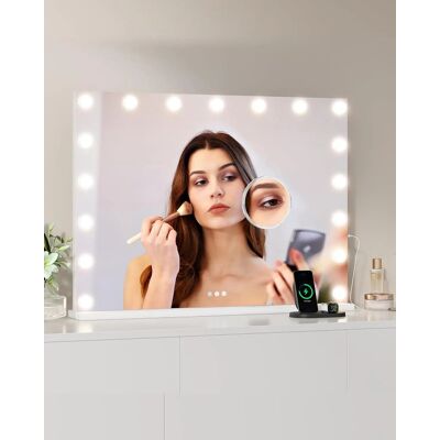 AULEDIO Miroir Hollywood Lumineux Pour Coiffeuse 81x60 Cm Avec 17 Ampoules Led, Miroir Grossissant 3x, 3 Niveaux De Luminosité, Commande Tactile - Publicité AULEDIO Miroir Hollywood Lumineux Pour Coiffeuse 81x60 Cm Avec 17 Ampoules Led, Miroir Grossissant 3x, 3 Niveaux De Luminosité, Commande Tactile - Publicité