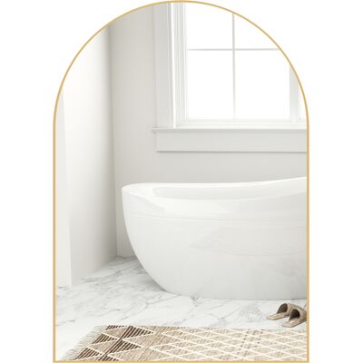 HEAT Miroir Mural Incurvé, Miroir De Salle De Bain Avec Cadre En Alliage D'Aluminium Pour Chambre, Salon, Entrée, 50 X 70 Cm, Doré - Publicité HEAT Miroir Mural Incurvé, Miroir De Salle De Bain Avec Cadre En Alliage D'Aluminium Pour Chambre, Salon, Entrée, 50 X 70 Cm, Doré - Publicité