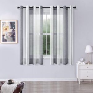 Sinbinta – Lot De 2 Rideaux Transparents 140 X 145 Cm – Rayures Grises – Œillets 4 Cm – Polyester Doux – Pour Salon Et Chambre - Publicité Sinbinta – Lot De 2 Rideaux Transparents 140 X 145 Cm – Rayures Grises – Œillets 4 Cm – Polyester Doux – Pour Salon Et Chambre - Publicité
