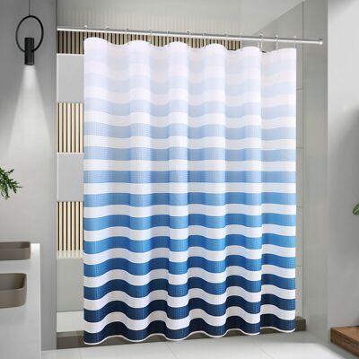 PELTOR Rideau De Douche 180 X 180 Cm Rideau De Douche À Rayures Bleues Rideau De Douche En Polyester Imprimé Imperméable - Publicité PELTOR Rideau De Douche 180 X 180 Cm Rideau De Douche À Rayures Bleues Rideau De Douche En Polyester Imprimé Imperméable - Publicité