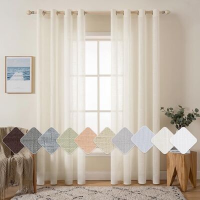 GRASSLIN Lot De 2 Rideaux Voilages À Oeillet, Tissu Lin Imitation Rayé, Transparents Pour Salon Chambre Bureau, 140x235cm Beige - Publicité GRASSLIN Lot De 2 Rideaux Voilages À Oeillet, Tissu Lin Imitation Rayé, Transparents Pour Salon Chambre Bureau, 140x235cm Beige - Publicité