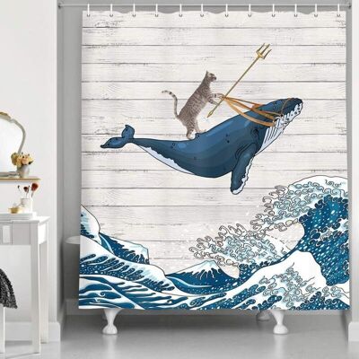 PELTOR Rideau De Douche Humoristique En Forme De Chat, Motif Baleine Dans L'Océan, Vague Vintage, Tissu Oriental Vintage, Kanagawa Japonais Vague Pour Salle De Bain, 12 Crochets, 177,8 X 177,8 Cm - Publicité PELTOR Rideau De Douche Humoristique En Forme De Chat, Motif Baleine Dans L'Océan, Vague Vintage, Tissu Oriental Vintage, Kanagawa Japonais Vague Pour Salle De Bain, 12 Crochets, 177,8 X 177,8 Cm - Publicité