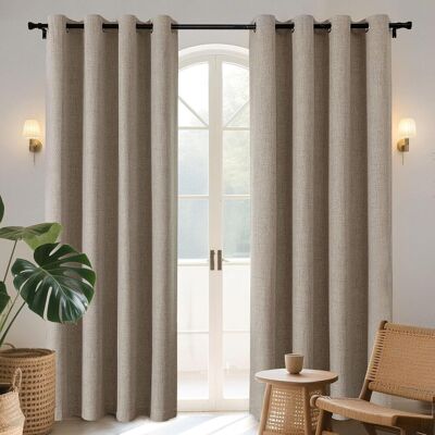 GRASSLIN Lot De 2 Rideaux, Occultants Thermiques, Œillets, Polyester Imitation Lin, Salon Chambre - Publicité GRASSLIN Lot De 2 Rideaux, Occultants Thermiques, Œillets, Polyester Imitation Lin, Salon Chambre - Publicité