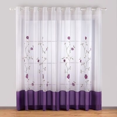 BRINSEA Lot De 2 Rideaux À Oeillets Voilages Broderie Floral Pour Chambre Cuisine Salon, 140cmx245cm, Violet-ensoleillé - Publicité BRINSEA Lot De 2 Rideaux À Oeillets Voilages Broderie Floral Pour Chambre Cuisine Salon, 140cmx245cm, Violet-ensoleillé - Publicité