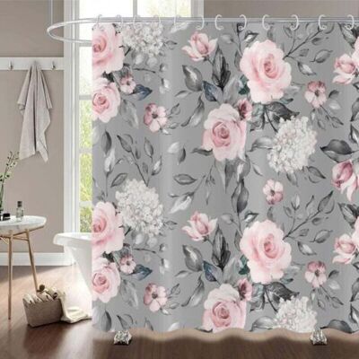 ABYSSE Rideau De Douche Fleurs 180x180, Rose Gris Fleur Rideau De Douche Élégant Vintage Fleur Aquarelle Roses Rideau De Baignoire Imperméable Polyester Tissu Lavable Rideau De Bain Avec Crochets - Publicité ABYSSE Rideau De Douche Fleurs 180x180, Rose Gris Fleur Rideau De Douche Élégant Vintage Fleur Aquarelle Roses Rideau De Baignoire Imperméable Polyester Tissu Lavable Rideau De Bain Avec Crochets - Publicité
