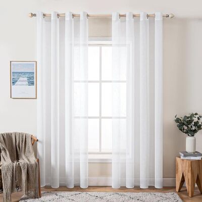 GRASSLIN Lot De 2 Rideaux Voilages À Oeillet Rayures Lin Imitation Transparents Pour Salon Chambre Bureau 140x235cm Blanc - Publicité GRASSLIN Lot De 2 Rideaux Voilages À Oeillet Rayures Lin Imitation Transparents Pour Salon Chambre Bureau 140x235cm Blanc - Publicité