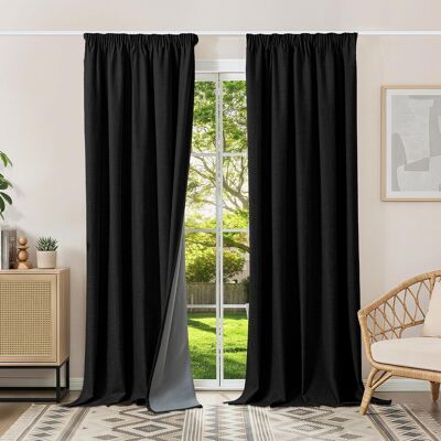GRASSLIN Lot De 2 Rideau, 140x260cm, Occultant Thermique, Tissu Lin, Anti Bruit, Salon Chambre - Publicité GRASSLIN Lot De 2 Rideau, 140x260cm, Occultant Thermique, Tissu Lin, Anti Bruit, Salon Chambre - Publicité