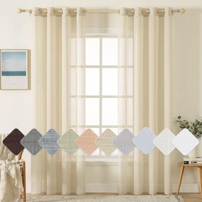 GRASSLIN Lot De 2 Rideaux Voilages À Oeillet, Tissu Lin Imitation Rayé, Filtrage Lumière, Intérieur Salon Chambre Bureau, 140x122cm Beige Foncé - Publicité GRASSLIN Lot De 2 Rideaux Voilages À Oeillet, Tissu Lin Imitation Rayé, Filtrage Lumière, Intérieur Salon Chambre Bureau, 140x122cm Beige Foncé - Publicité