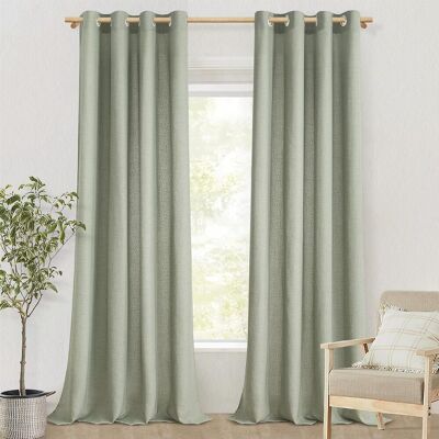 GRASSLIN Lot De 2 Rideaux Voilage 140x220 Cm Vert Sauge Oeillets Effet Lin Salon Chambre - Publicité GRASSLIN Lot De 2 Rideaux Voilage 140x220 Cm Vert Sauge Oeillets Effet Lin Salon Chambre - Publicité
