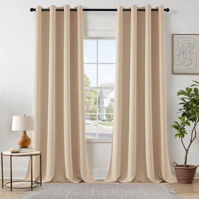 GRASSLIN Lot De 2 Rideaux Occultants Beige À Oeillets 140x245 Cm Thermiques Anti Chaleur Salon Chambre - Publicité GRASSLIN Lot De 2 Rideaux Occultants Beige À Oeillets 140x245 Cm Thermiques Anti Chaleur Salon Chambre - Publicité