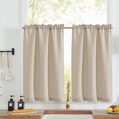 GRASSLIN 2 Panneaux Rideau Cuisine Beige 70x90cm,à Passe Tringle,pour Placard Fenetre,design Moderne - Publicité GRASSLIN 2 Panneaux Rideau Cuisine Beige 70x90cm,à Passe Tringle,pour Placard Fenetre,design Moderne - Publicité