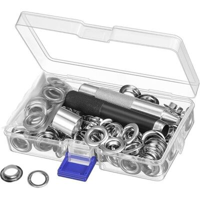 Scotch Trousse À Œillets Outils 12mm Metal Ensembles Oeillets 100 Set Kit De Grommets Eyelets Kit Pour Toile Bâche Tente De Réparation Argent (1/2 Pouce) - Publicité Scotch Trousse À Œillets Outils 12mm Metal Ensembles Oeillets 100 Set Kit De Grommets Eyelets Kit Pour Toile Bâche Tente De Réparation Argent (1/2 Pouce) - Publicité