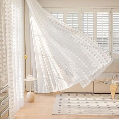 BARKBUSTERS L132 X H160 Cm Rideaux Voilage Blanc De Style Bohème, Lot De 2 Touffetés À Pompons Brodé Design Pour Salon Chambre D'Enfant - Publicité BARKBUSTERS L132 X H160 Cm Rideaux Voilage Blanc De Style Bohème, Lot De 2 Touffetés À Pompons Brodé Design Pour Salon Chambre D'Enfant - Publicité