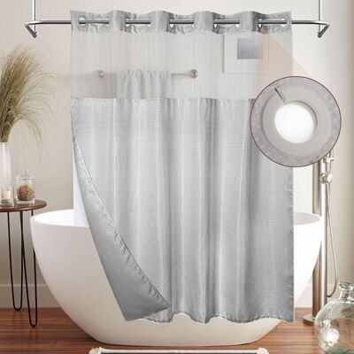 MOXIE Rideau De Douche En Tissu Gaufré Grey Pré-crocheté Avec Fenêtre Transparente Et Doublure À Clipser (180,3 X 188 Cm (l X L) - Publicité MOXIE Rideau De Douche En Tissu Gaufré Grey Pré-crocheté Avec Fenêtre Transparente Et Doublure À Clipser (180,3 X 188 Cm (l X L) - Publicité