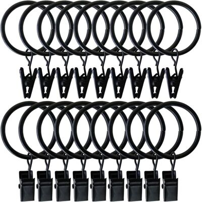 MOXIE Anneaux De Rideaux, 20 Pièces Anneaux De Suspension De Draperie En Métal Noir Avec Clips Crochets De Rideaux Pour Fenêtre Chambre Salon Balcon Tringles À Rideaux (50 Mm) - Publicité MOXIE Anneaux De Rideaux, 20 Pièces Anneaux De Suspension De Draperie En Métal Noir Avec Clips Crochets De Rideaux Pour Fenêtre Chambre Salon Balcon Tringles À Rideaux (50 Mm) - Publicité