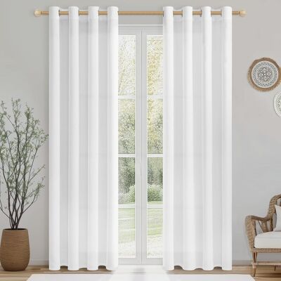GRASSLIN Lot De 2 Rideaux Voilage Blanc 140x230 Cm Effet Lin Oeillets Pour Salon Chambre - Publicité GRASSLIN Lot De 2 Rideaux Voilage Blanc 140x230 Cm Effet Lin Oeillets Pour Salon Chambre - Publicité