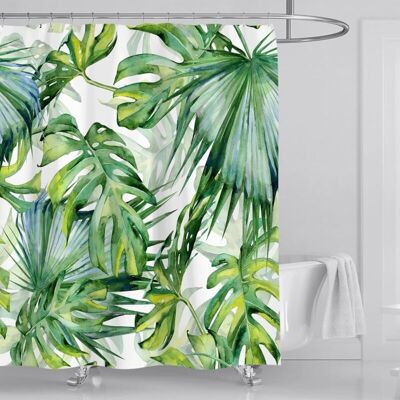 PELTOR Rideau De Douche Anti-moisissure 120 X 180 Cm, Motif Feuille De Palmier Verte, Tissu Résistant À L'Eau, Style Tropical Jungle Botanique - Publicité PELTOR Rideau De Douche Anti-moisissure 120 X 180 Cm, Motif Feuille De Palmier Verte, Tissu Résistant À L'Eau, Style Tropical Jungle Botanique - Publicité