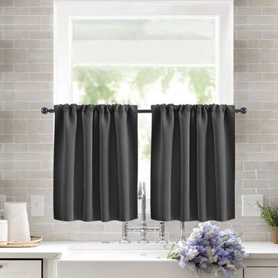 GRASSLIN Lot De 2 Rideaux Brise-bise, Polyester Gris Foncé, Passe-tringle 7cm, Pour Cuisine Salle De Bain - Publicité GRASSLIN Lot De 2 Rideaux Brise-bise, Polyester Gris Foncé, Passe-tringle 7cm, Pour Cuisine Salle De Bain - Publicité