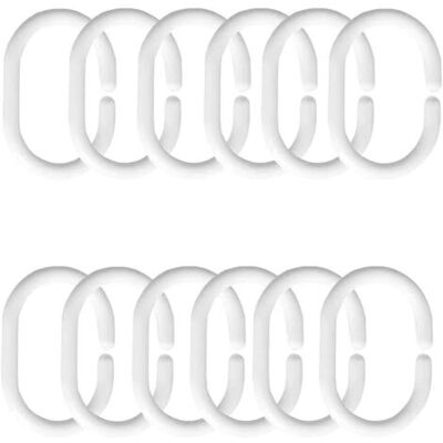 ABYSSE Anneaux De Rideau De Douche, Lot De 12 Anneaux En Plastique, Crochets En Forme De C, Pour Rideau De Fenêtre - Publicité ABYSSE Anneaux De Rideau De Douche, Lot De 12 Anneaux En Plastique, Crochets En Forme De C, Pour Rideau De Fenêtre - Publicité