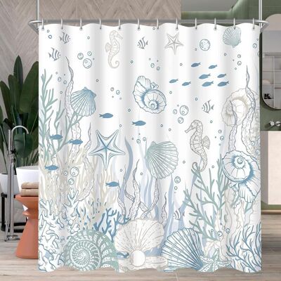 Generic Rideau De Douche, Textile Anti-moisissure, Motif Fond Marin, Imperméable, Lavable,avec Œillets Et 12 Anneaux De Rideau De Douche, 180 X 180 Cm - Publicité Generic Rideau De Douche, Textile Anti-moisissure, Motif Fond Marin, Imperméable, Lavable,avec Œillets Et 12 Anneaux De Rideau De Douche, 180 X 180 Cm - Publicité
