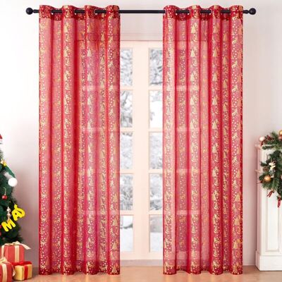 OEM Rideau Voilage 107x244cm Rideau Noel Rideaux Rouge Rideau À Oeillets Chambre Fille Motif De L'Arbre De Noël Doré,2 Pièce-dou - Publicité OEM Rideau Voilage 107x244cm Rideau Noel Rideaux Rouge Rideau À Oeillets Chambre Fille Motif De L'Arbre De Noël Doré,2 Pièce-dou - Publicité