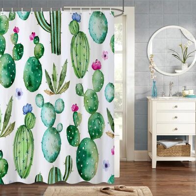 Generic Rideau De Douche Tropical À Motif Botanique Aquarelle 180x180cm, Orné De Cactus Et De Fleurs Rouges Épanouies, En Tissu Polyester Imperméable - Publicité Generic Rideau De Douche Tropical À Motif Botanique Aquarelle 180x180cm, Orné De Cactus Et De Fleurs Rouges Épanouies, En Tissu Polyester Imperméable - Publicité