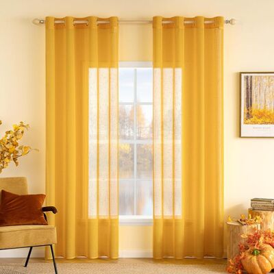GRASSLIN Lot De 2 Rideaux Voilage Imitation Lin À Oeillet 140x225cm Transparents Décoratifs Pour Salon Chambre Bureau Jaune - Publicité GRASSLIN Lot De 2 Rideaux Voilage Imitation Lin À Oeillet 140x225cm Transparents Décoratifs Pour Salon Chambre Bureau Jaune - Publicité