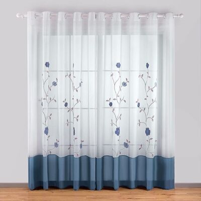 BRINSEA Lot De 2 Rideaux À Oeillets Voilages Broderie Floral Pour Chambre Cuisine Salon, 140cmx225cm, Bleu-ensoleillé - Publicité BRINSEA Lot De 2 Rideaux À Oeillets Voilages Broderie Floral Pour Chambre Cuisine Salon, 140cmx225cm, Bleu-ensoleillé - Publicité